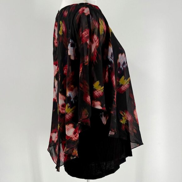 AB Studio Womens Boho Floral Print Layered Chiffon Blouse Top Size L - Picture 4 of 10